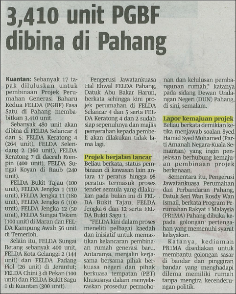 3410 Unit PGBF Dibina Di Pahang