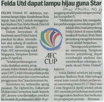 FELDA United dapat lampu hijau guna Star Sinar Harian 11Apr 