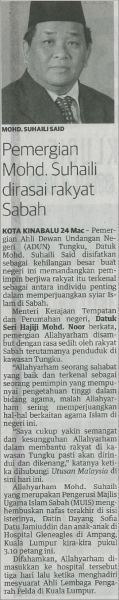 Pemergian Mohd. Suhaili Dirasai Rakyat Sabah