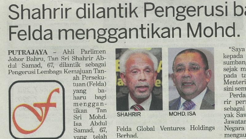 Shahrir dilantik Pengerusi baharu Felda menggantikan Mohd Isa