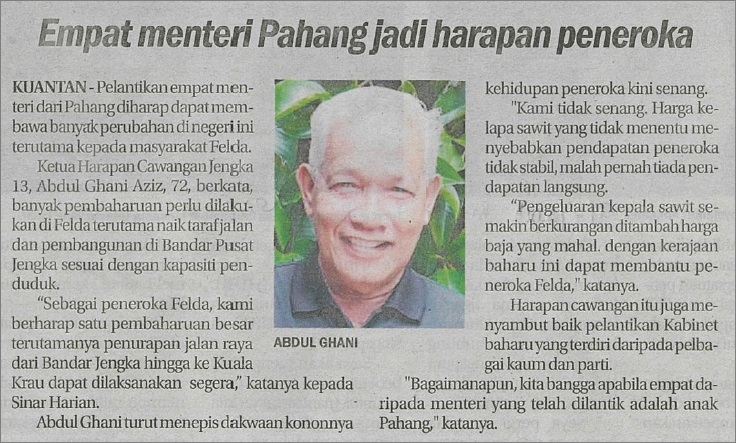 Empat Menteri Pahang jadi harapan peneroka