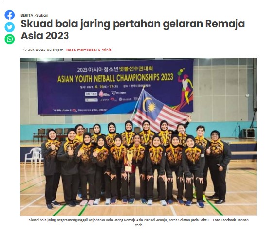 Skuad bola jaring pertahan gelaran Remaja Asia 2023 SH 17062023