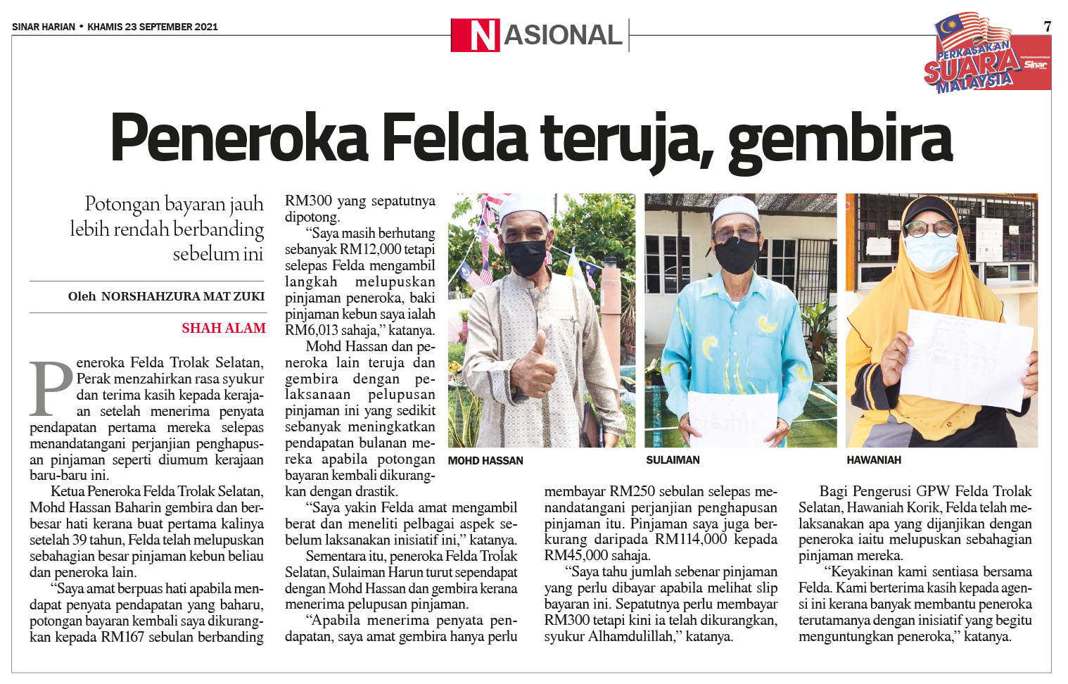 FELDA - Peneroka FELDA Teruja, Gembira